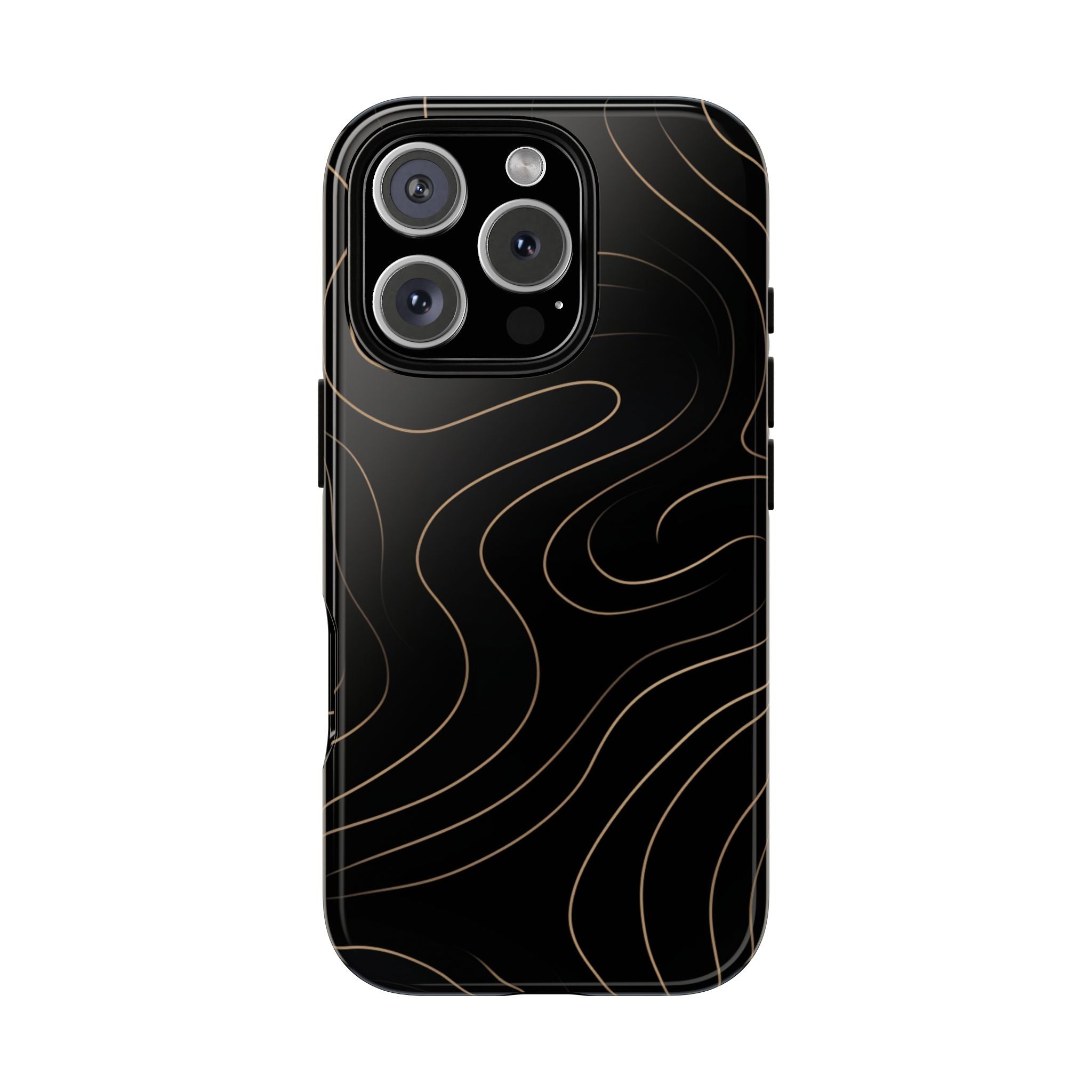 Noir Topograph - Black Minimalist Line Art Phone Case iPhone 16 Pro Glossy