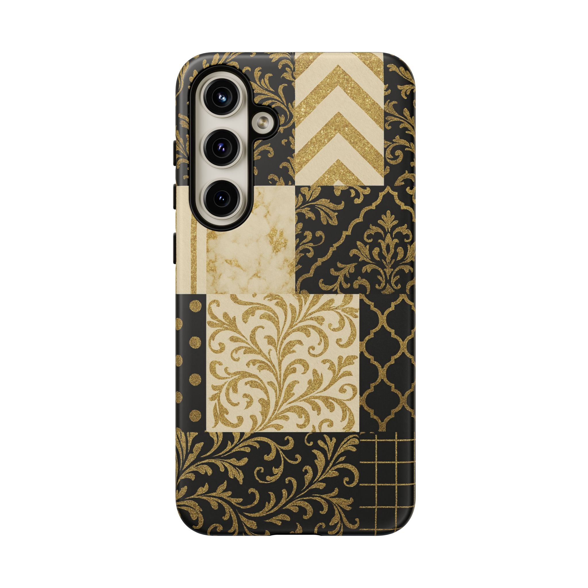 Phone Case, Luxury Black and Gold Festive Design for Christmas Gift, Holiday Decor, Tough Cases, Winter Celebration, Elegant iPhone Cover Samsung Galaxy S24 Plus Matte