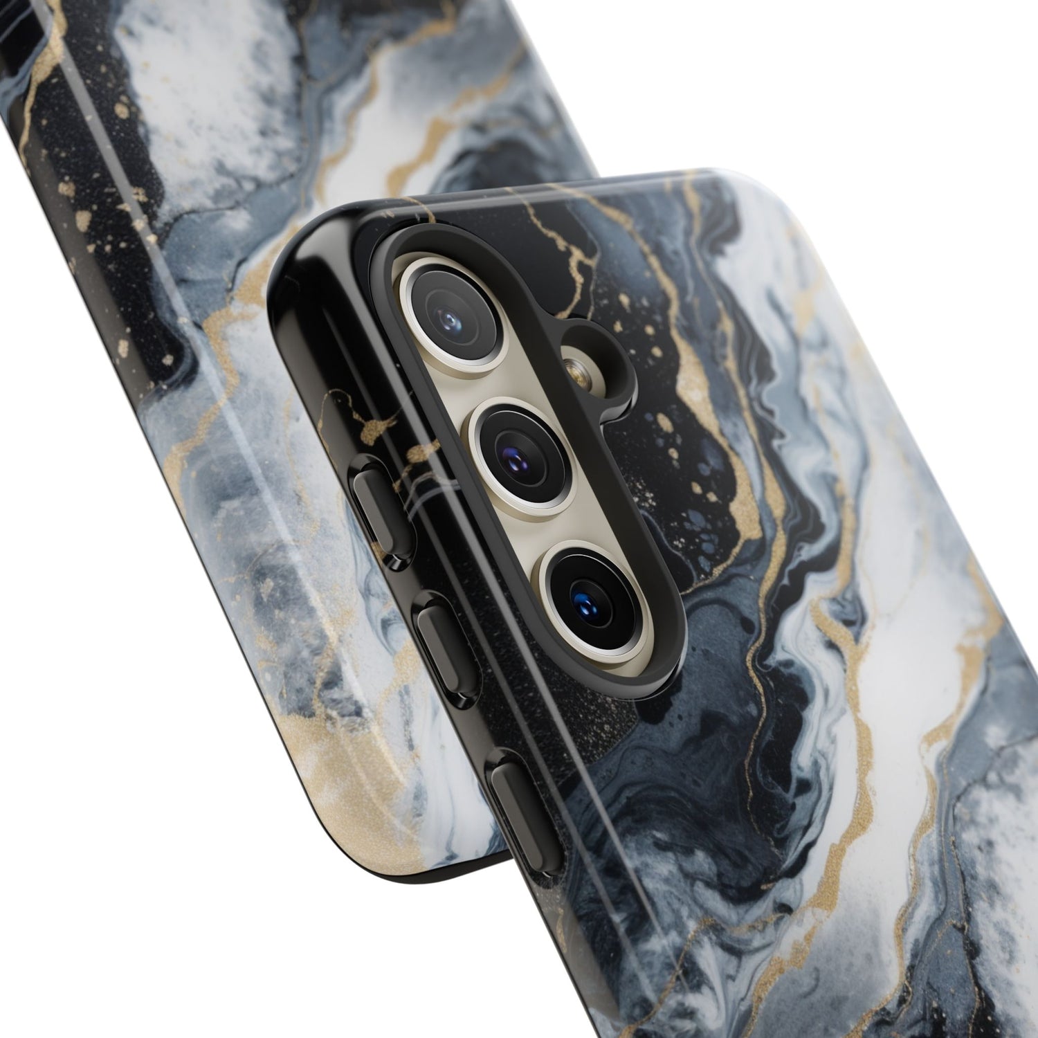 Celestial Marble Phone Case - Black & Gold Swirl Design