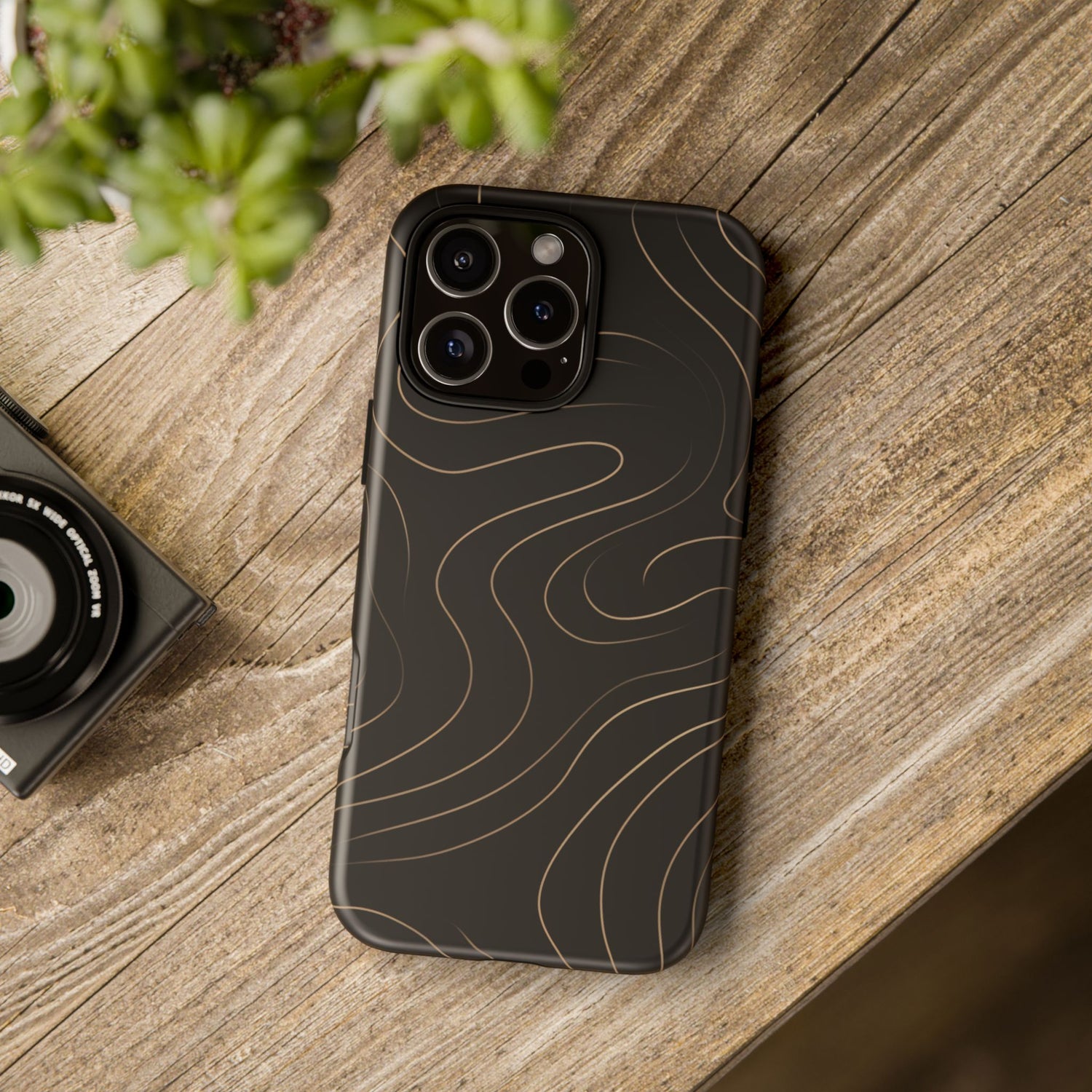 Noir Topograph - Black Minimalist Line Art Phone Case
