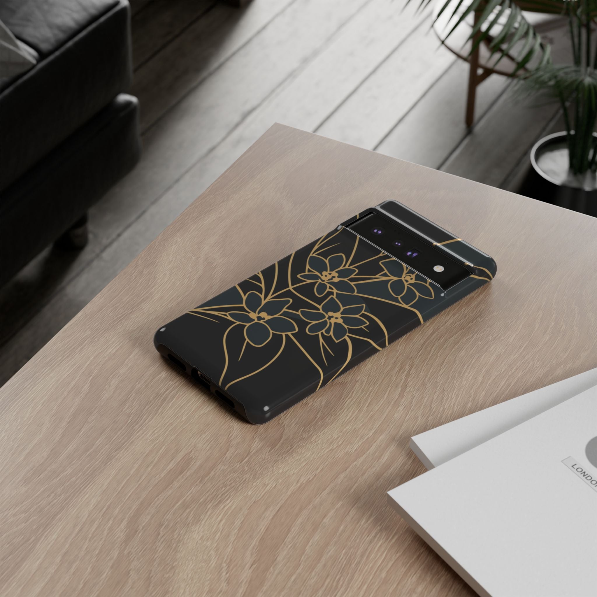 Golden Bloom - Elegant Floral Line Art Phone Case