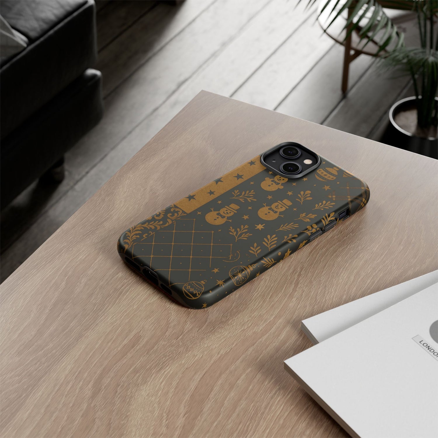 Black Festive Phone Case | Christmas Gift | Holiday Decor | Snowman Design | Tough Cases | Winter Celebration