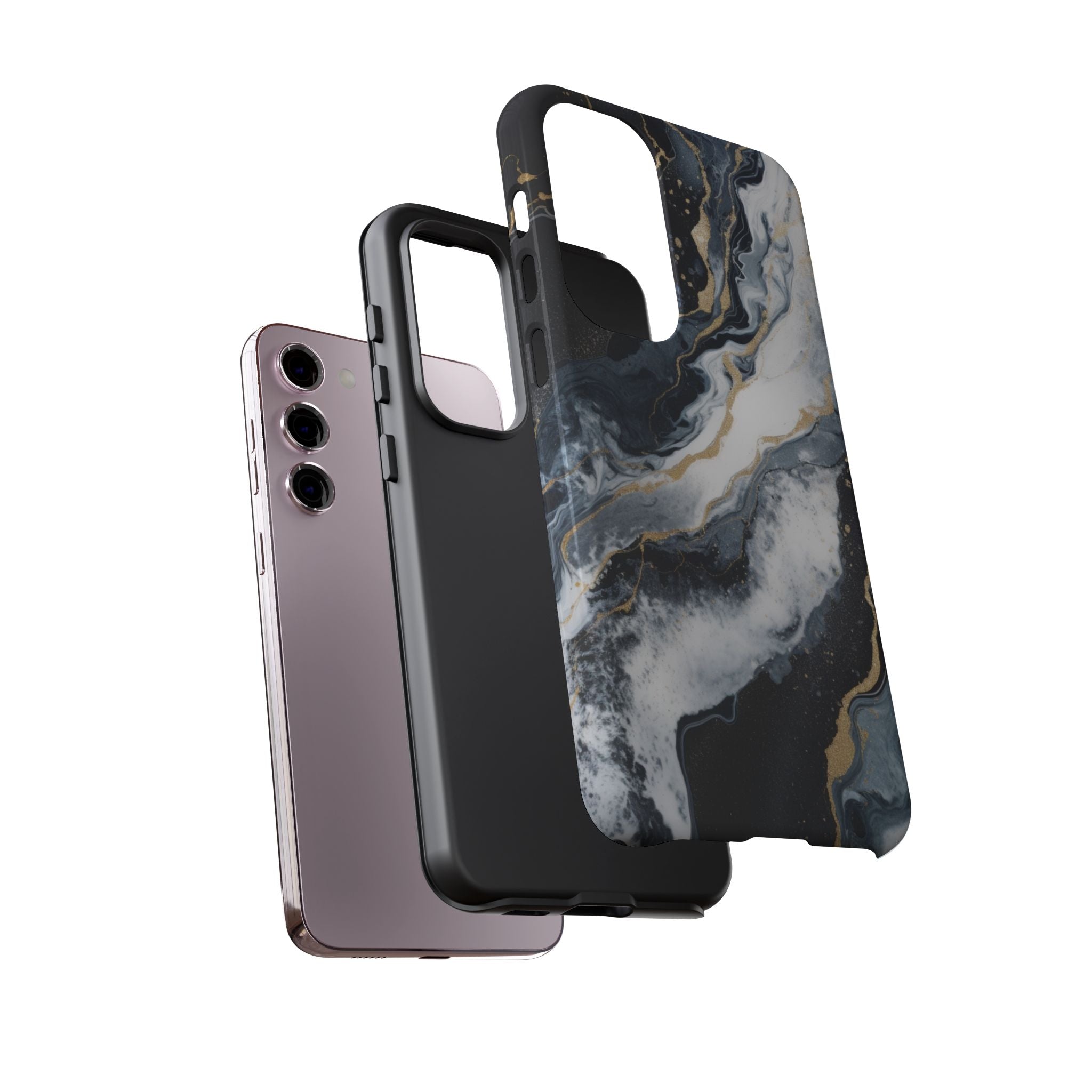 Celestial Marble Phone Case - Black & Gold Swirl Design