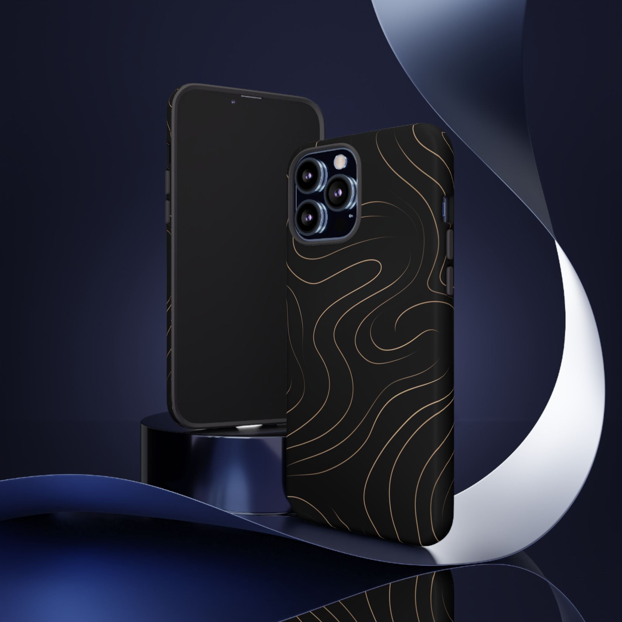 Noir Topograph - Black Minimalist Line Art Phone Case