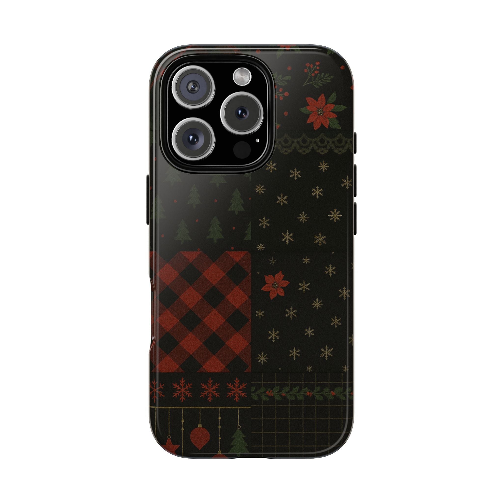 Black Festive Phone Case - Christmas Phone Cover - Tough Design iPhone 16 Pro Glossy