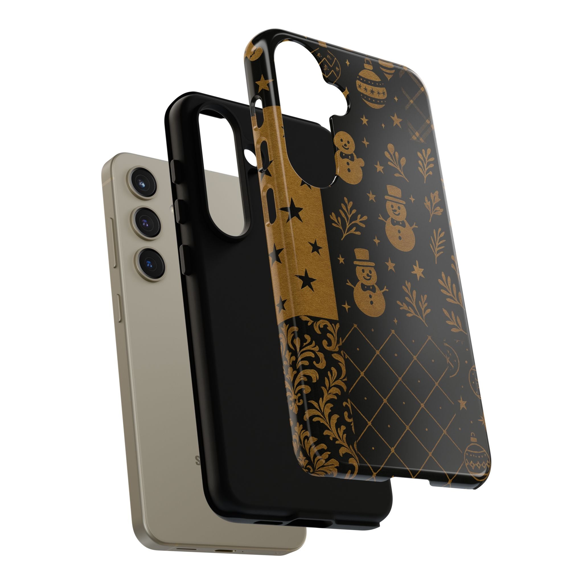 Black Festive Phone Case | Christmas Gift | Holiday Decor | Snowman Design | Tough Cases | Winter Celebration