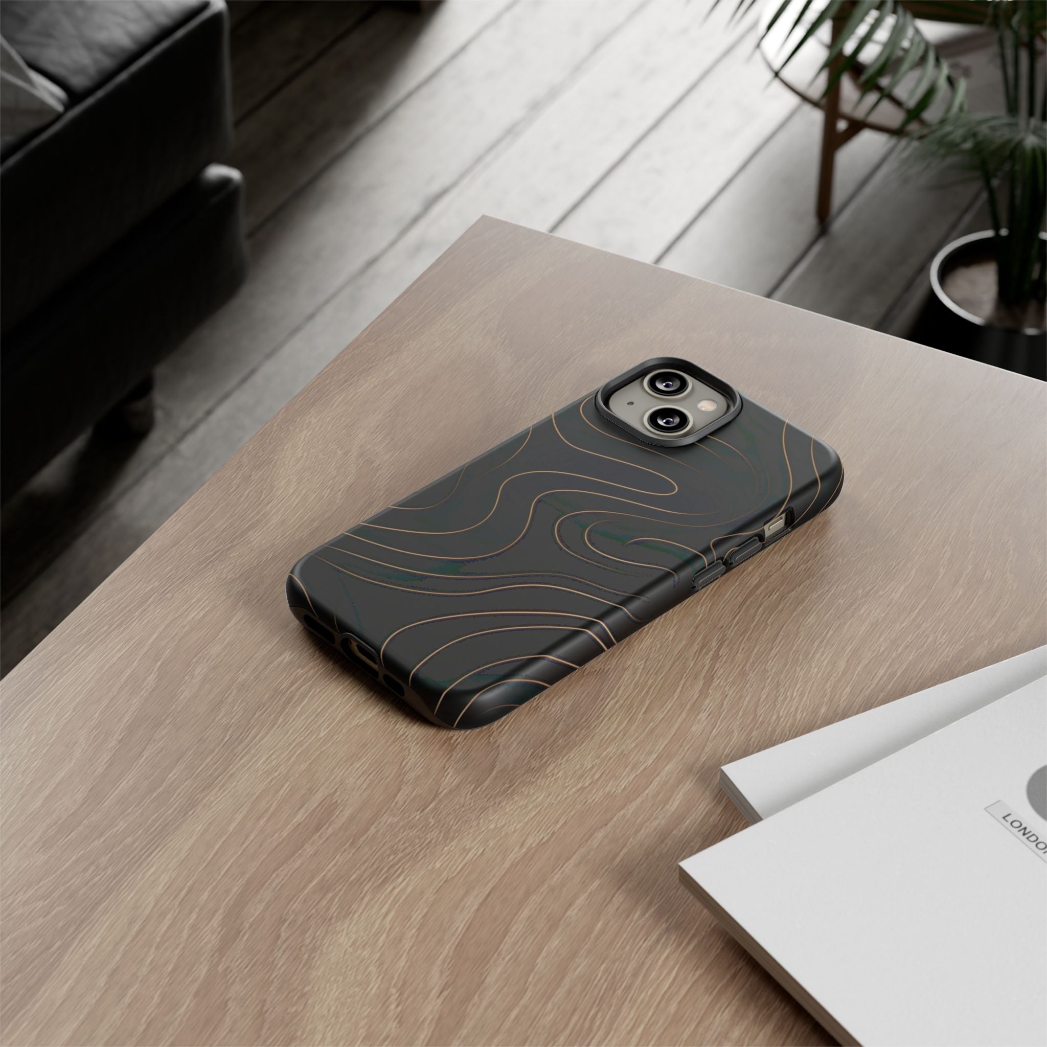 Noir Topograph - Black Minimalist Line Art Phone Case