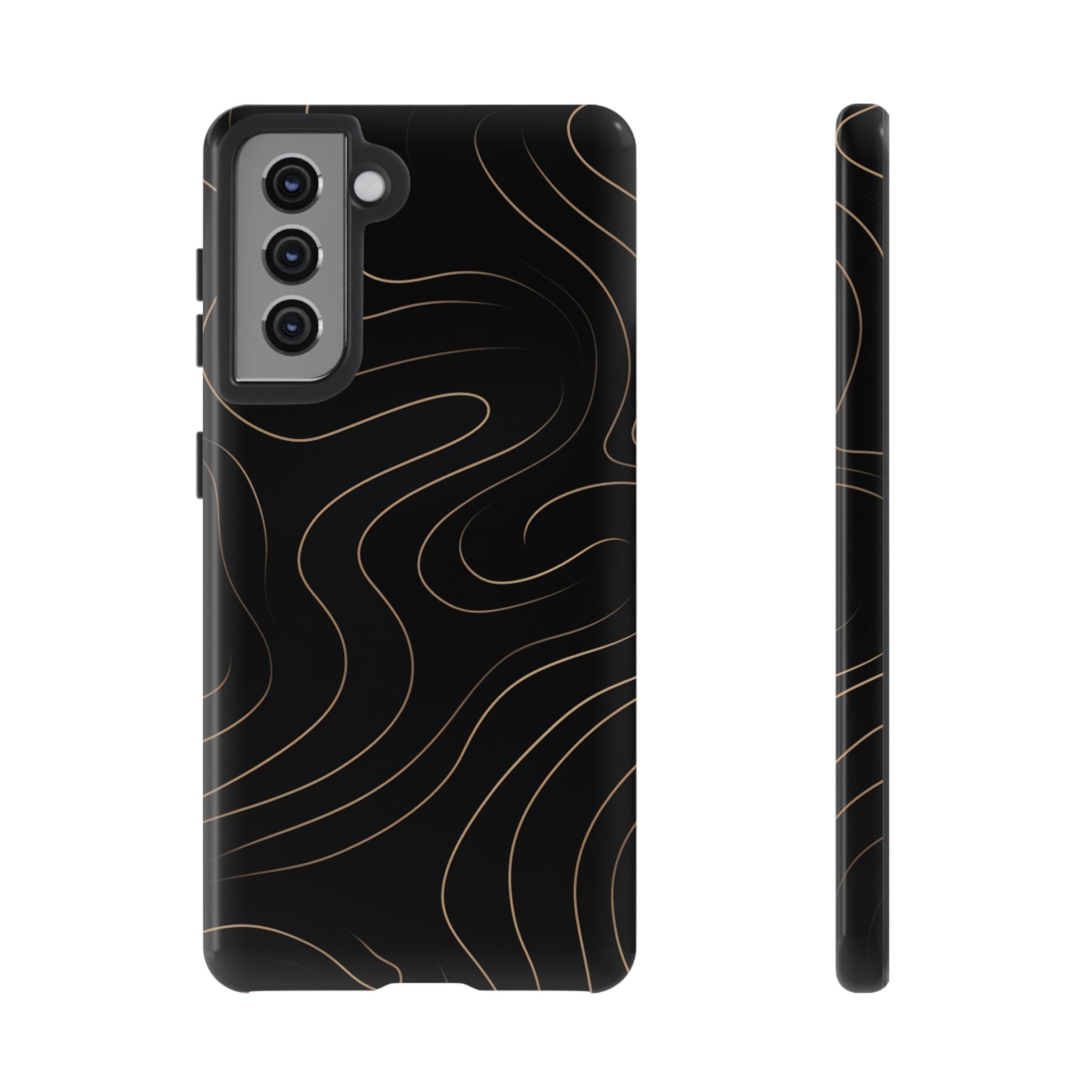 Noir Topograph - Black Minimalist Line Art Phone Case Samsung Galaxy S21 Glossy