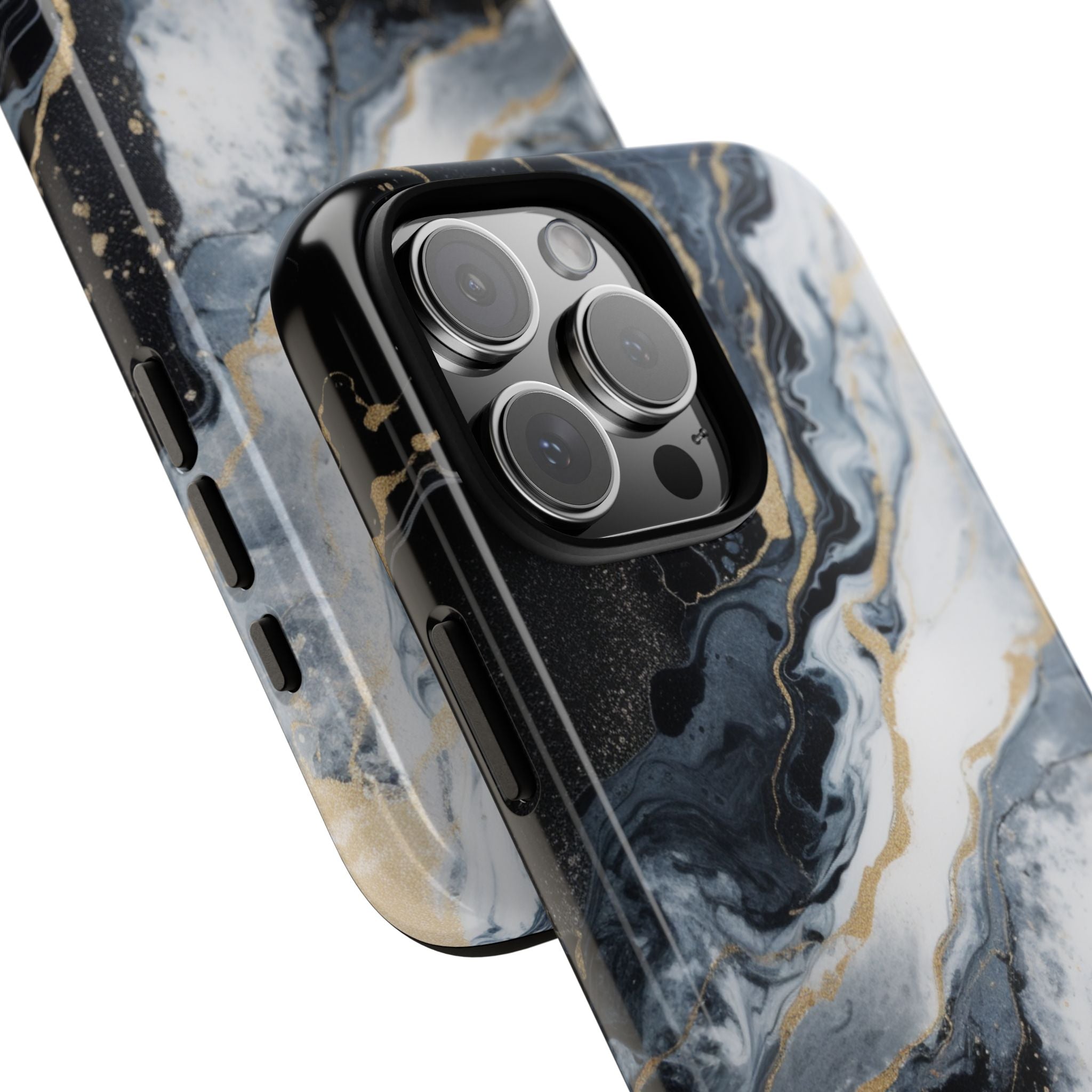 Celestial Marble Phone Case - Black & Gold Swirl Design