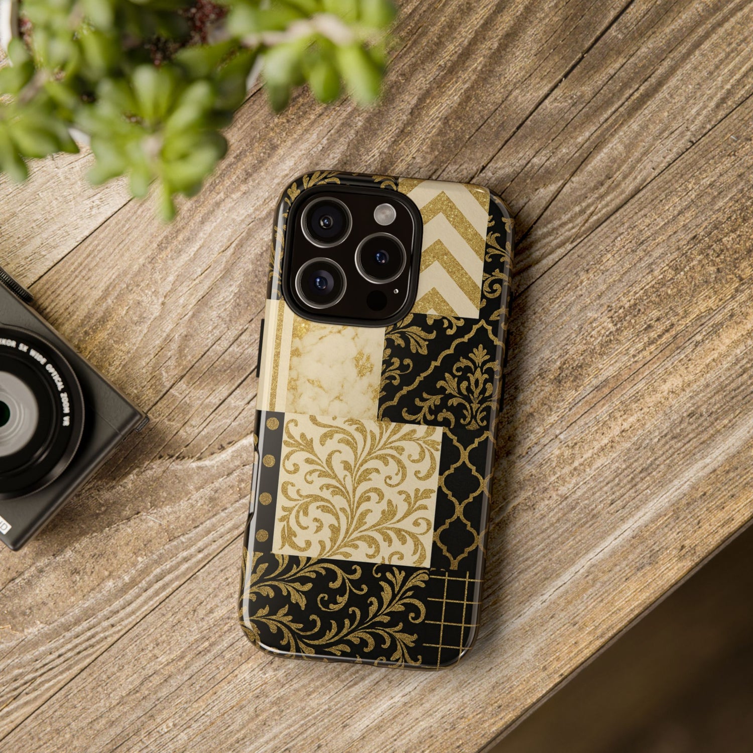 Phone Case, Luxury Black and Gold Festive Design for Christmas Gift, Holiday Decor, Tough Cases, Winter Celebration, Elegant iPhone Cover