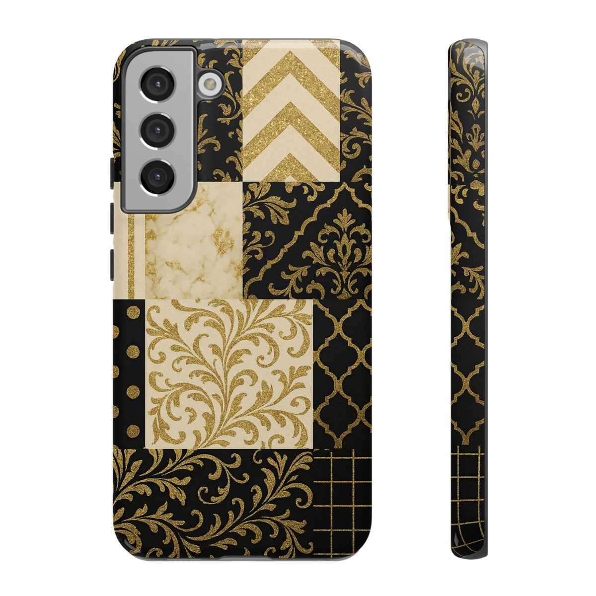 Phone Case, Luxury Black and Gold Festive Design for Christmas Gift, Holiday Decor, Tough Cases, Winter Celebration, Elegant iPhone Cover Samsung Galaxy S22 Plus Glossy
