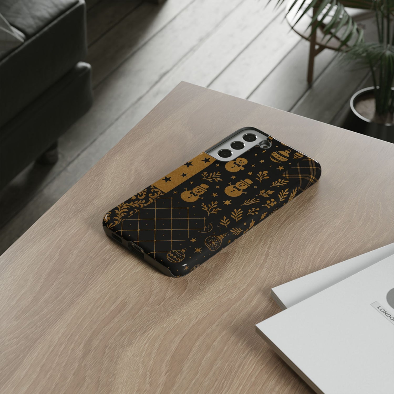 Black Festive Phone Case | Christmas Gift | Holiday Decor | Snowman Design | Tough Cases | Winter Celebration