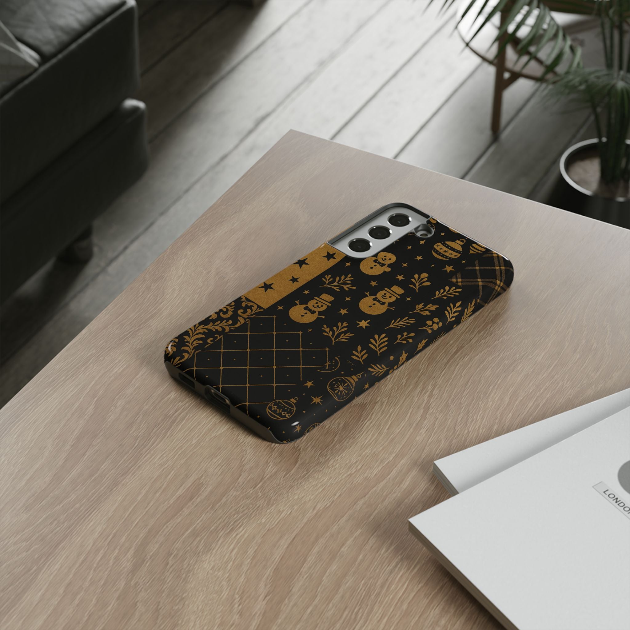 Black Festive Phone Case | Christmas Gift | Holiday Decor | Snowman Design | Tough Cases | Winter Celebration