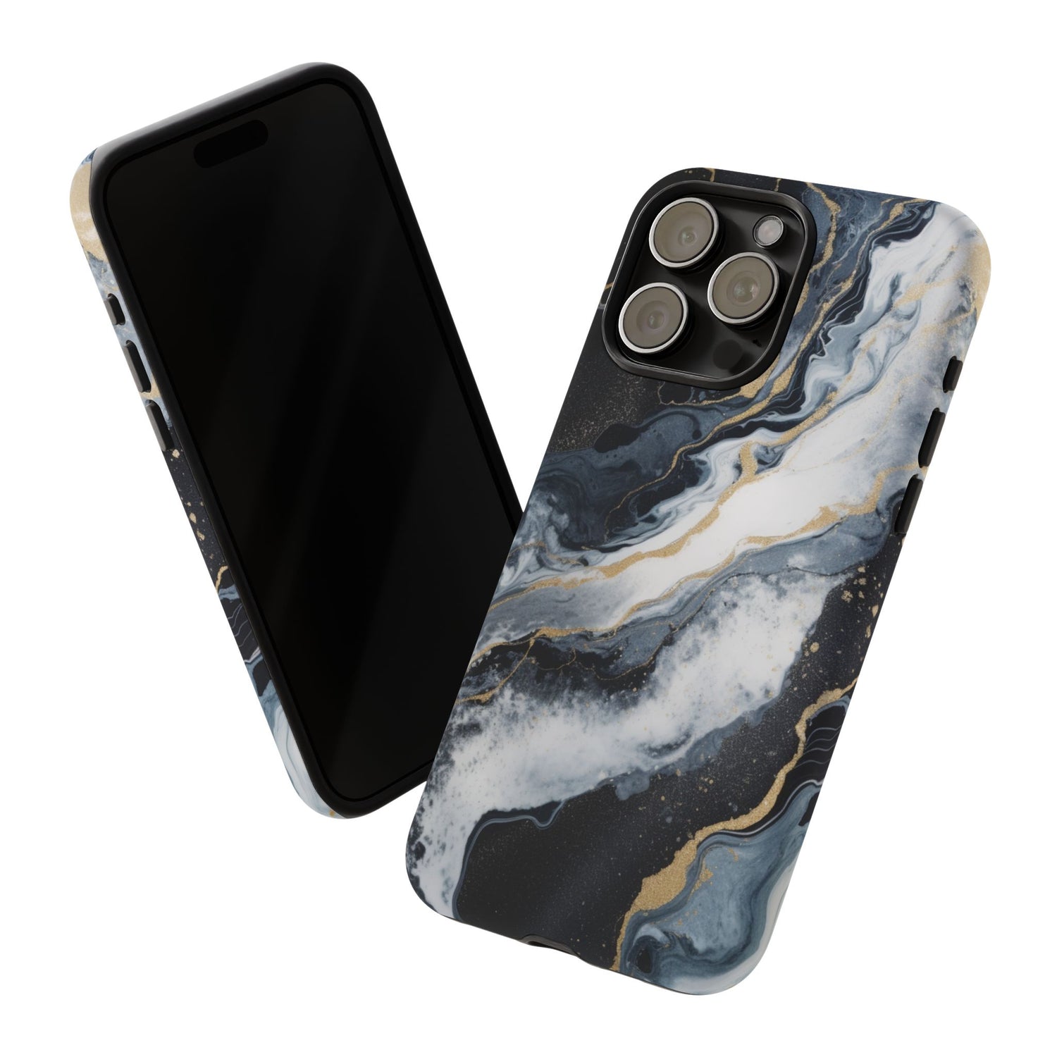 Celestial Marble Phone Case - Black & Gold Swirl Design