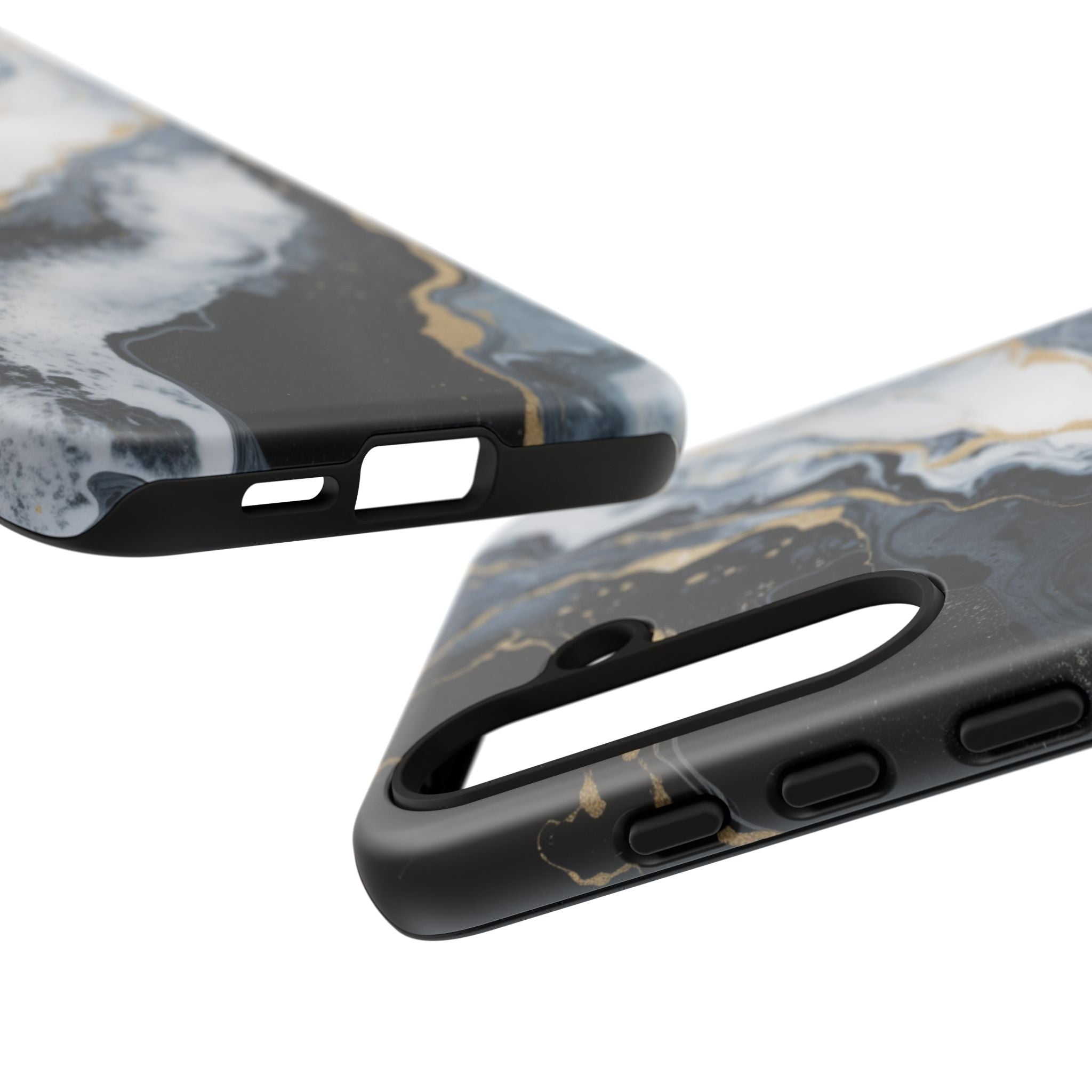 Celestial Marble Phone Case - Black & Gold Swirl Design