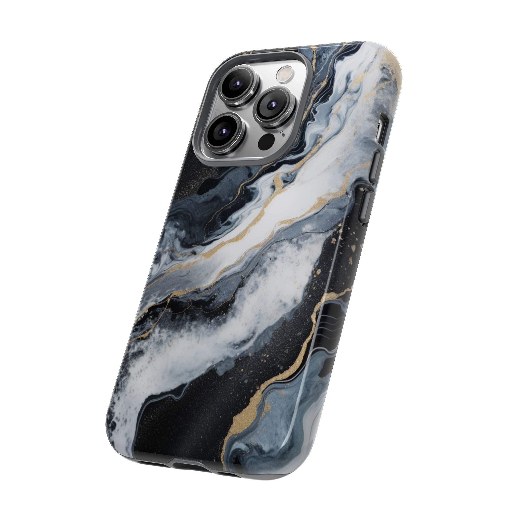 Celestial Marble Phone Case - Black & Gold Swirl Design