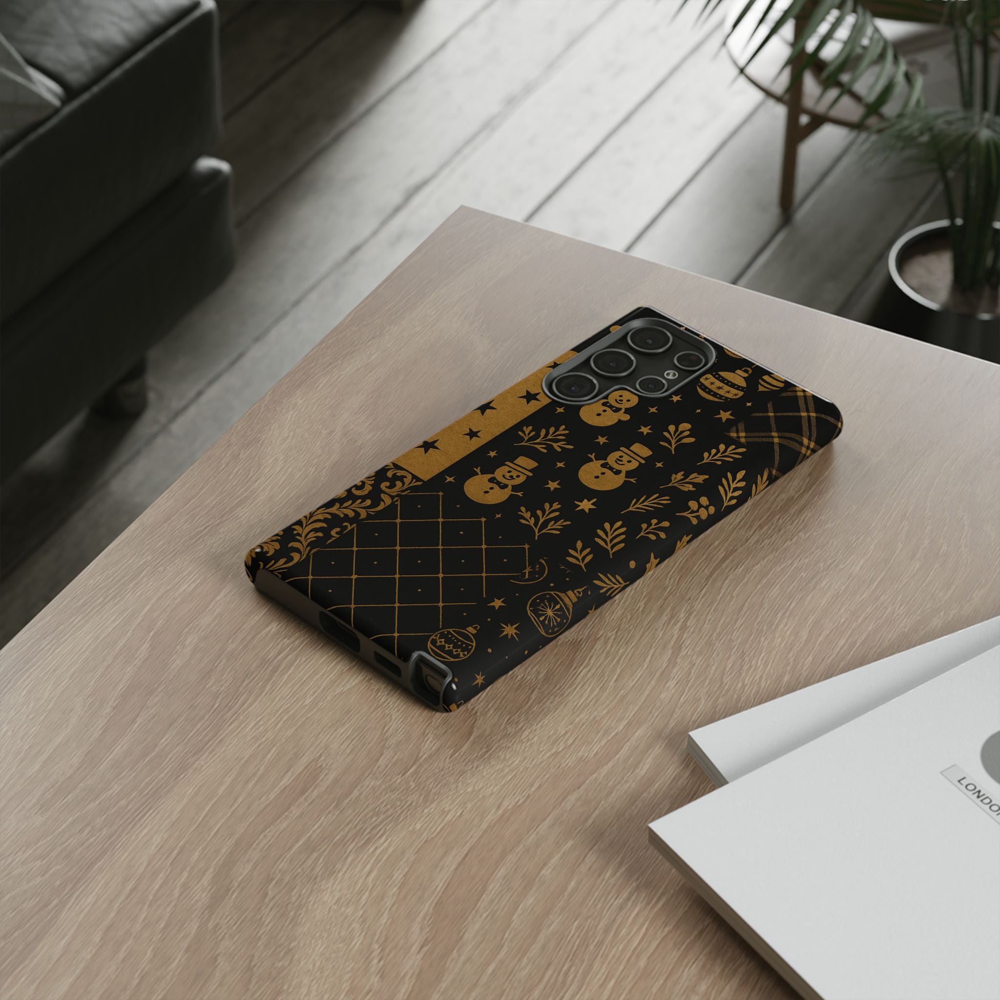 Black Festive Phone Case | Christmas Gift | Holiday Decor | Snowman Design | Tough Cases | Winter Celebration