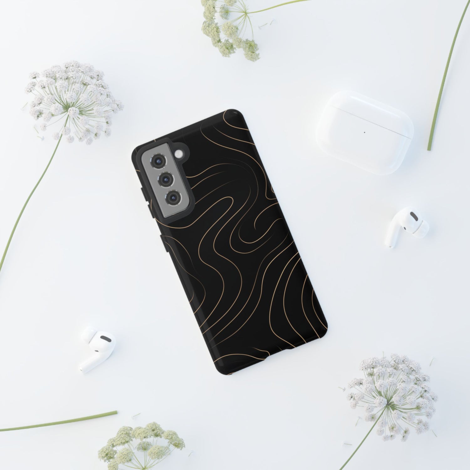 Noir Topograph - Black Minimalist Line Art Phone Case