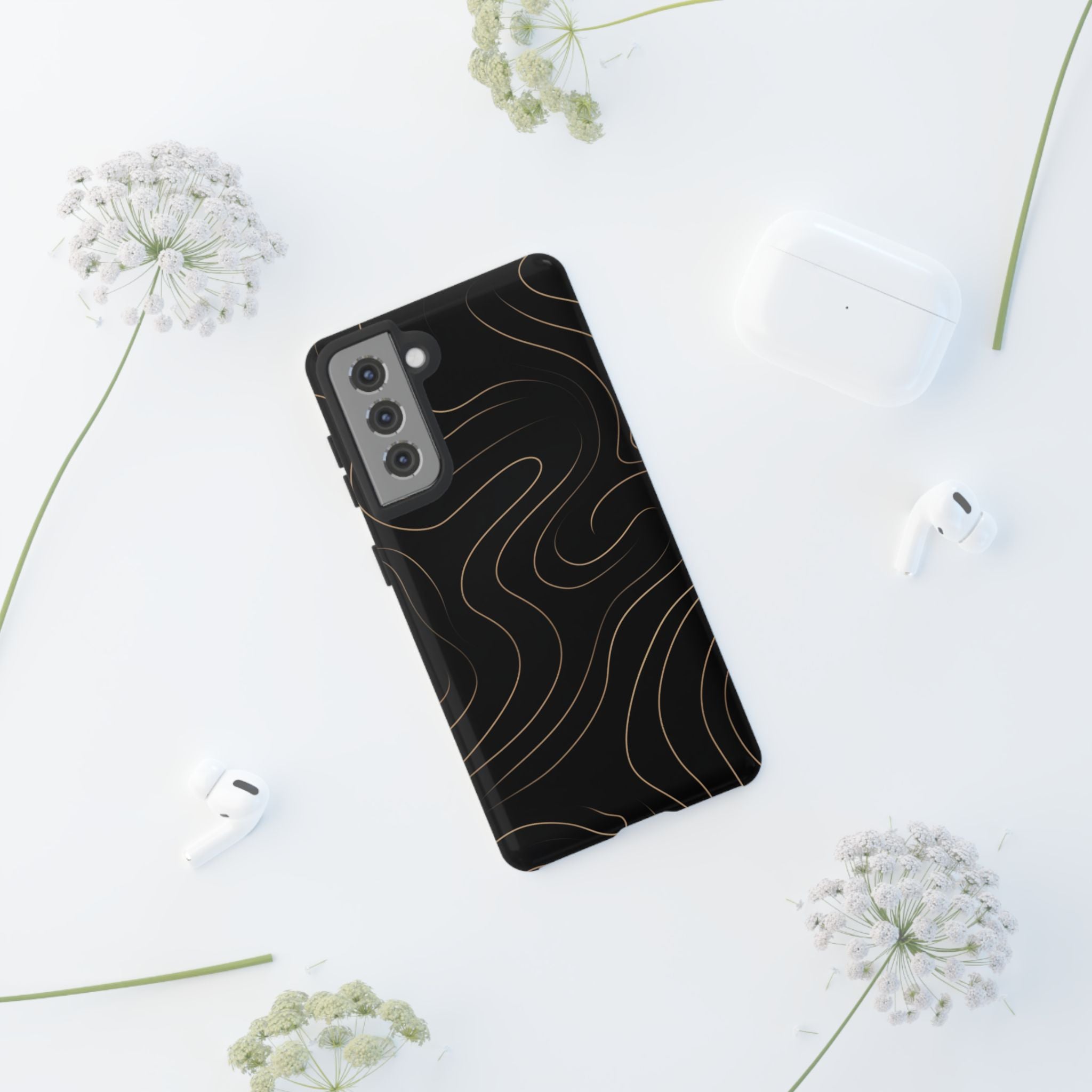 Noir Topograph - Black Minimalist Line Art Phone Case