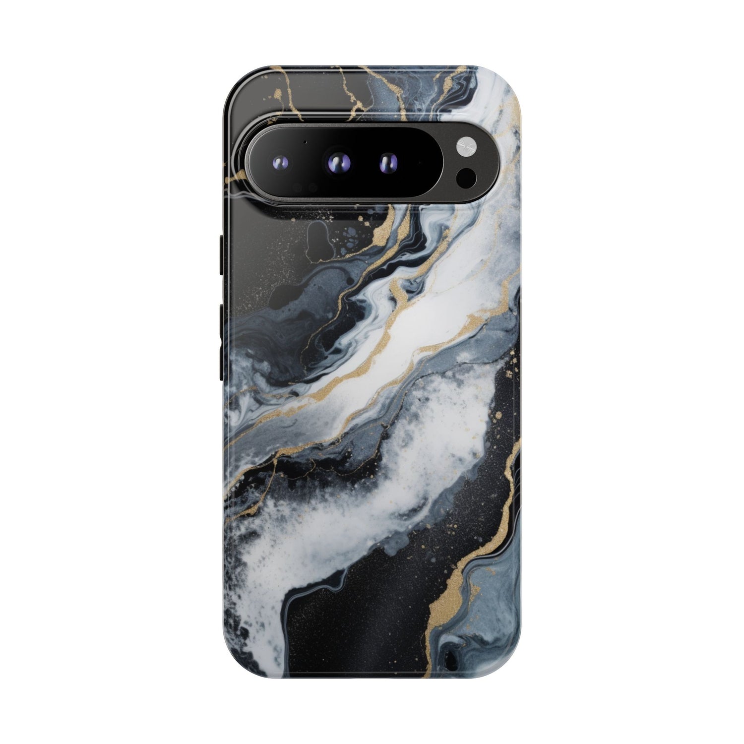 Celestial Marble Phone Case - Black & Gold Swirl Design Google Pixel 9 Pro XL Glossy