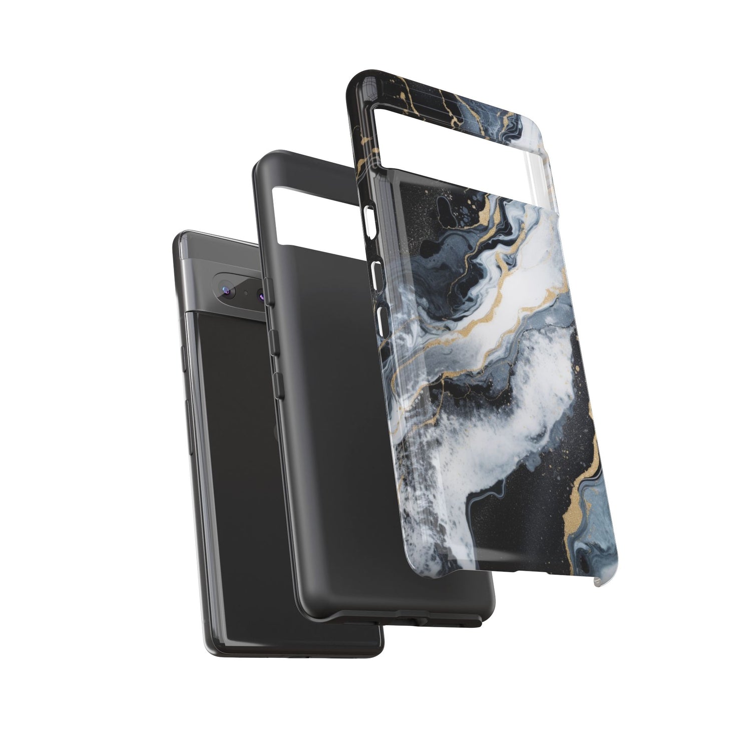 Celestial Marble Phone Case - Black & Gold Swirl Design