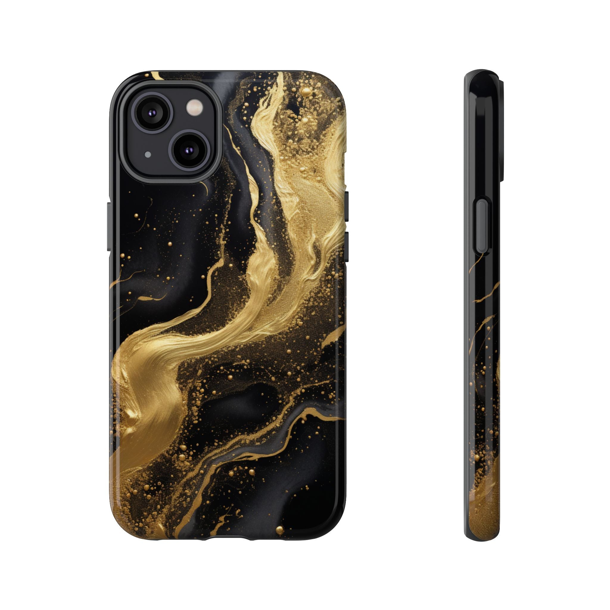 Golden Flow - Black & Gold Marble Luxe Phone Case iPhone 14 Plus Glossy
