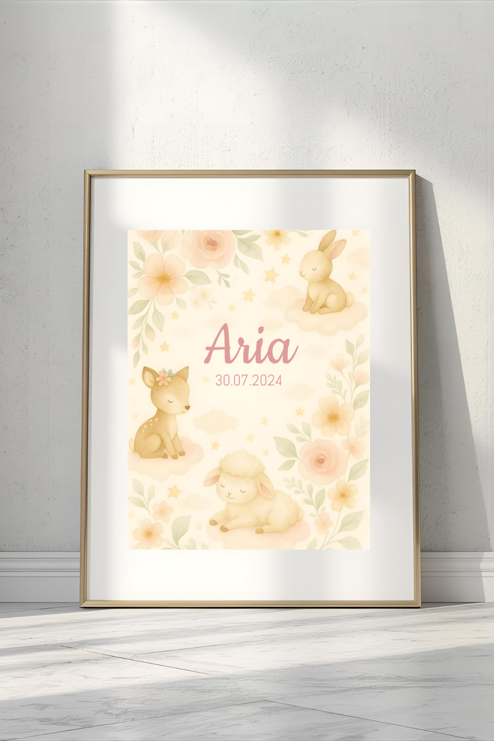 Personalised Woodland Baby Animal Nursery Print - Custom Name Poster