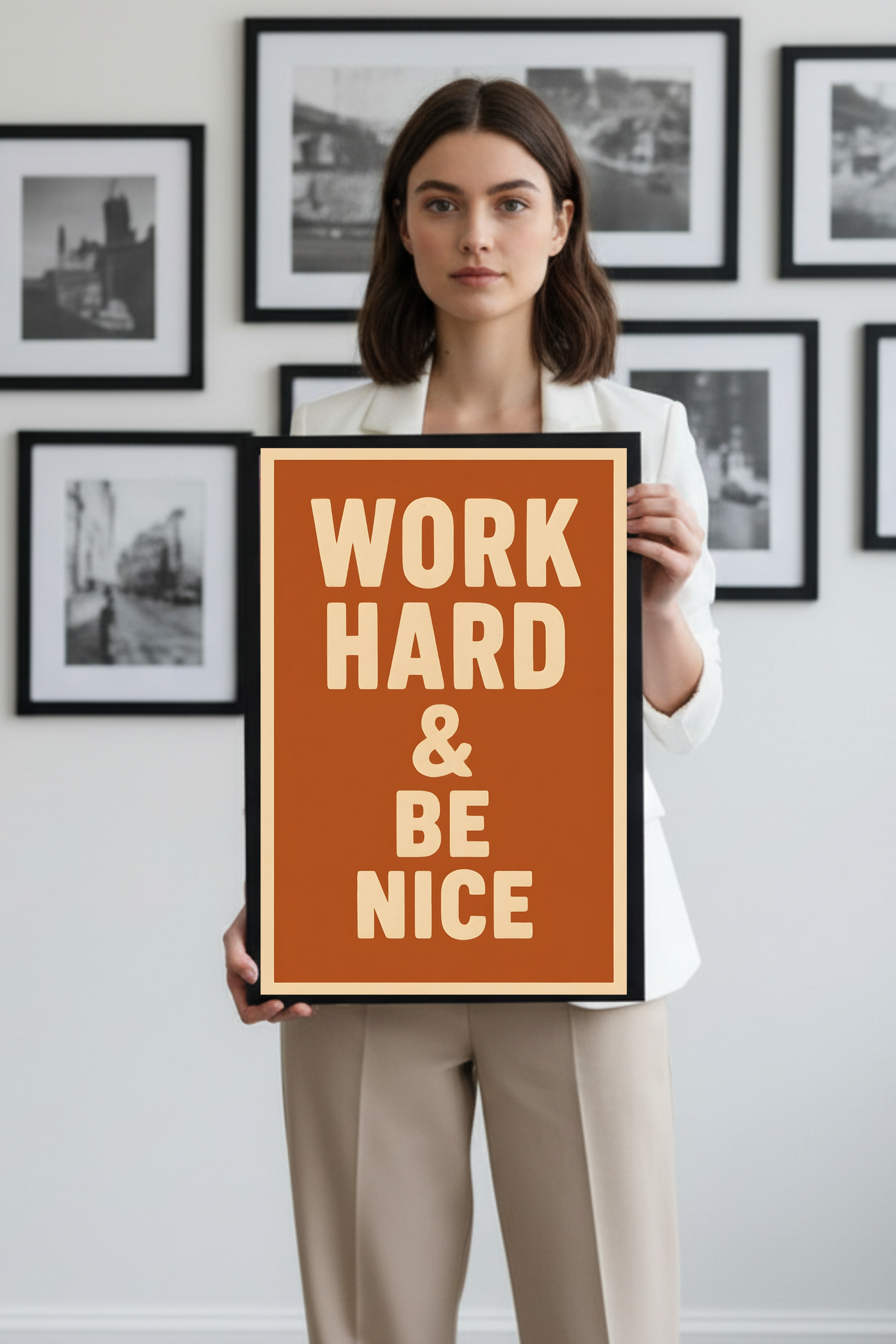Work Hard Be Nice Poster - Watercolour Motivational Print | Office & Study Wall Art