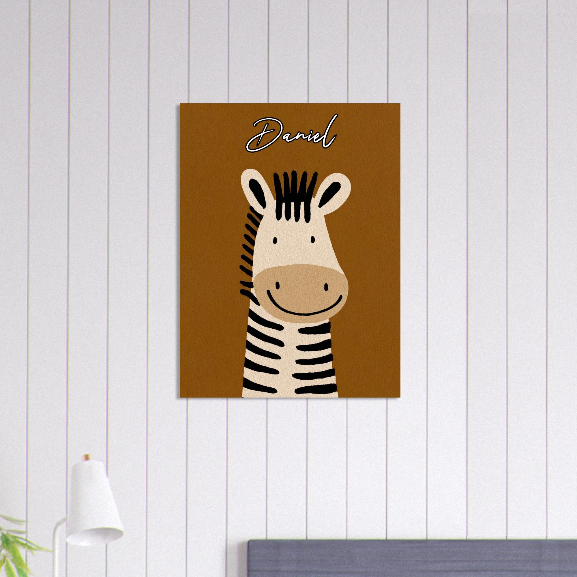 Personalized Cute Zebra Nursery Poster - Wild Animal Wall Art - Custom Kids Print 60x80 cm 24x32″