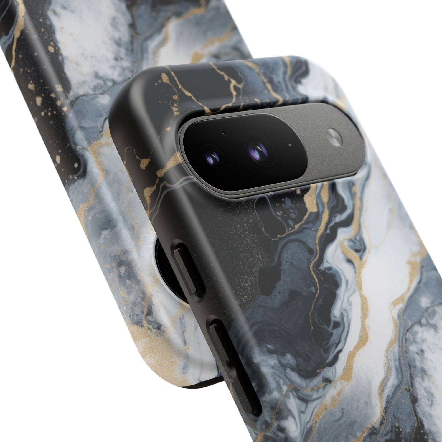 Celestial Marble Phone Case - Black & Gold Swirl Design