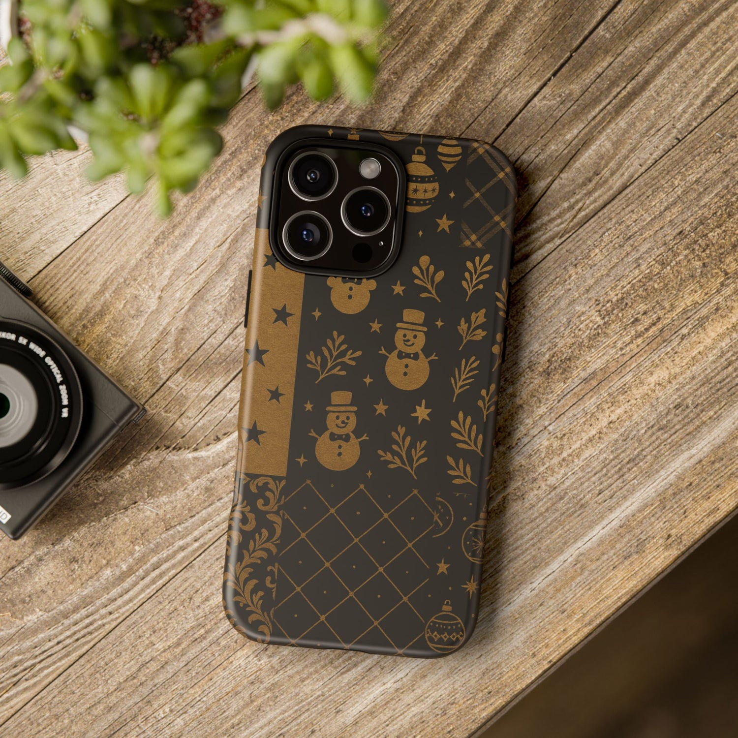 Black Festive Phone Case | Christmas Gift | Holiday Decor | Snowman Design | Tough Cases | Winter Celebration
