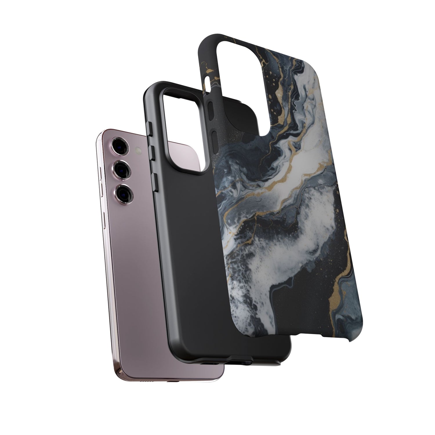 Celestial Marble Phone Case - Black & Gold Swirl Design