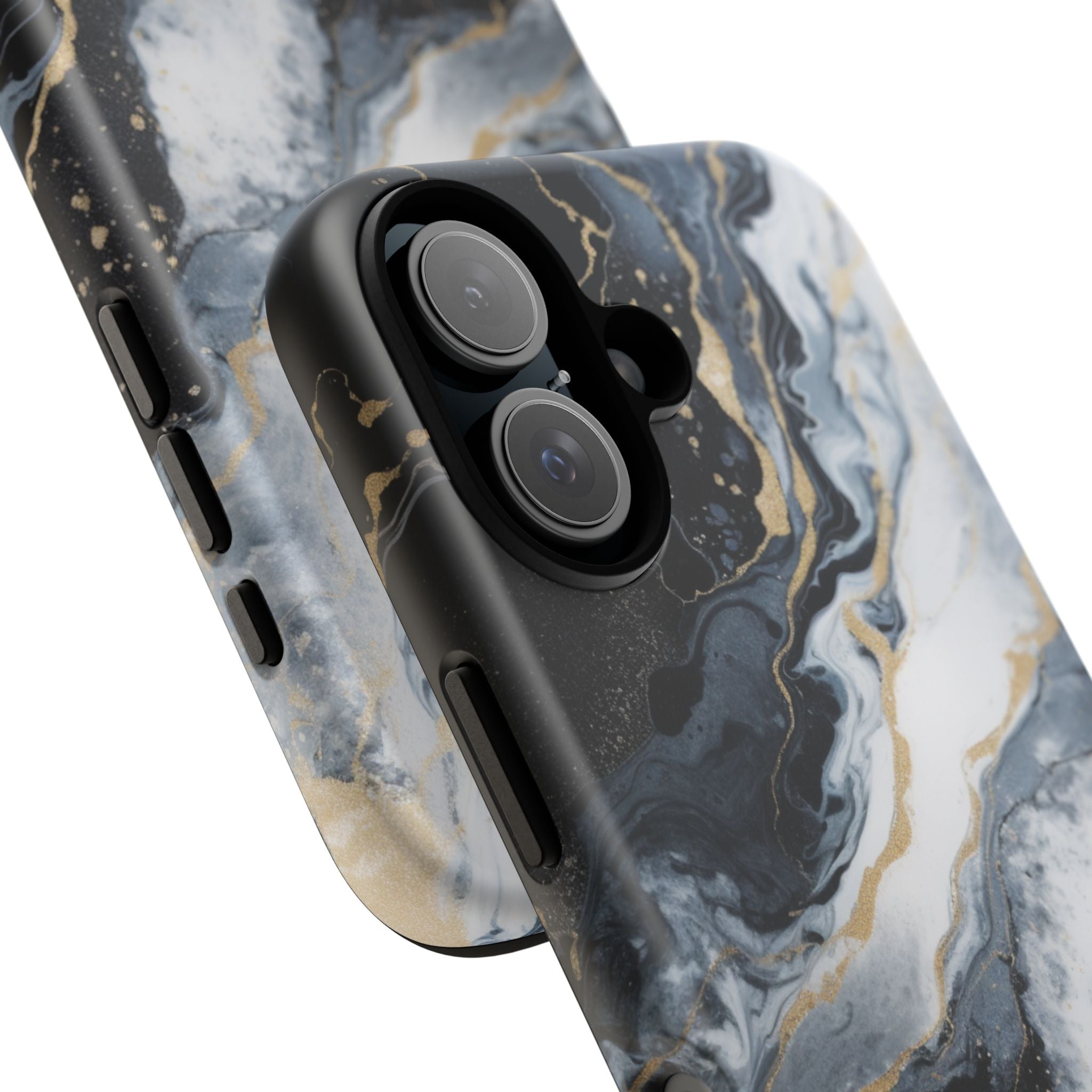 Celestial Marble Phone Case - Black & Gold Swirl Design