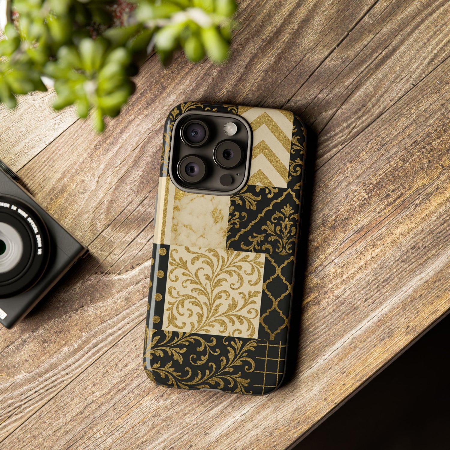 Phone Case, Luxury Black and Gold Festive Design for Christmas Gift, Holiday Decor, Tough Cases, Winter Celebration, Elegant iPhone Cover