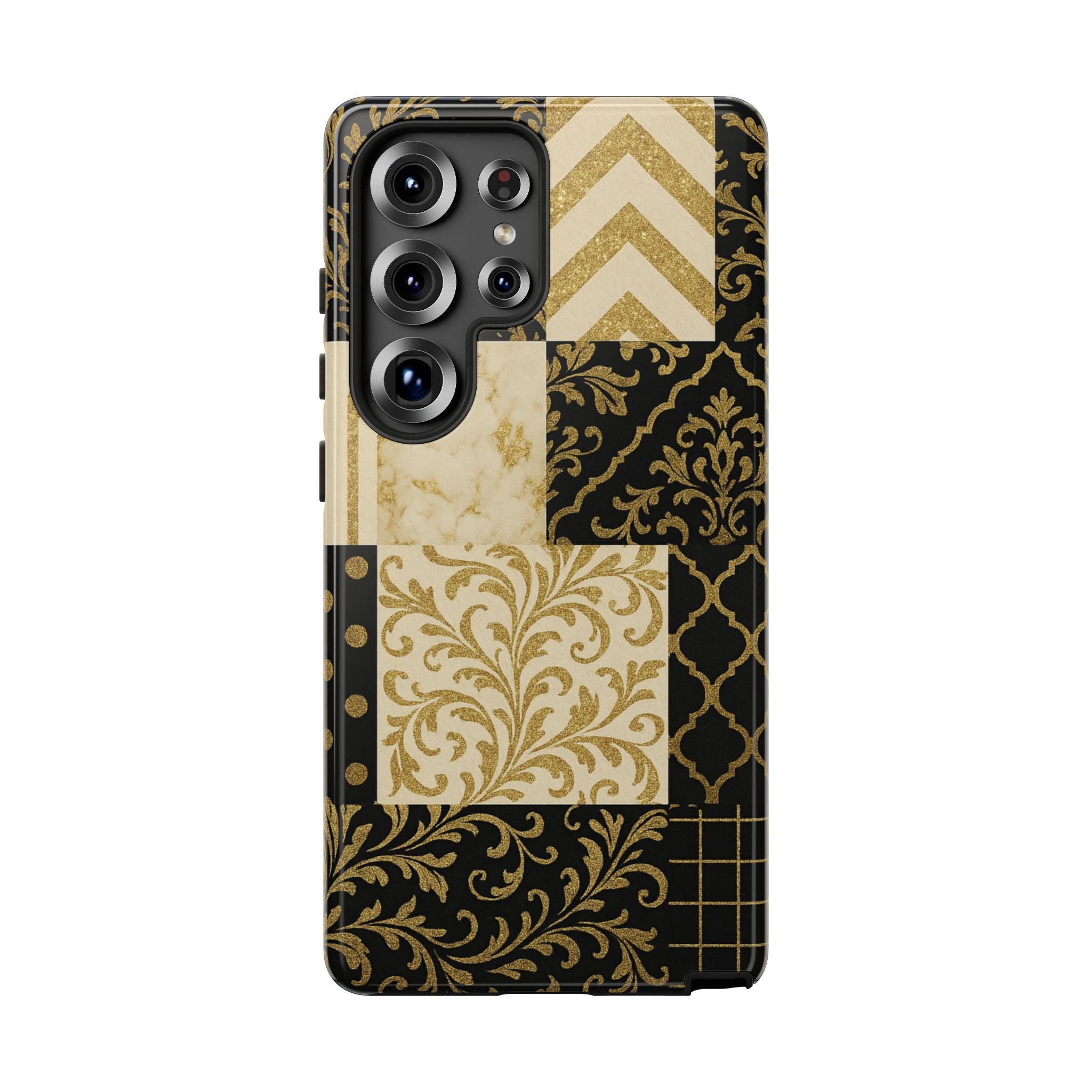 Phone Case, Luxury Black and Gold Festive Design for Christmas Gift, Holiday Decor, Tough Cases, Winter Celebration, Elegant iPhone Cover Samsung Galaxy S25 Ultra Glossy