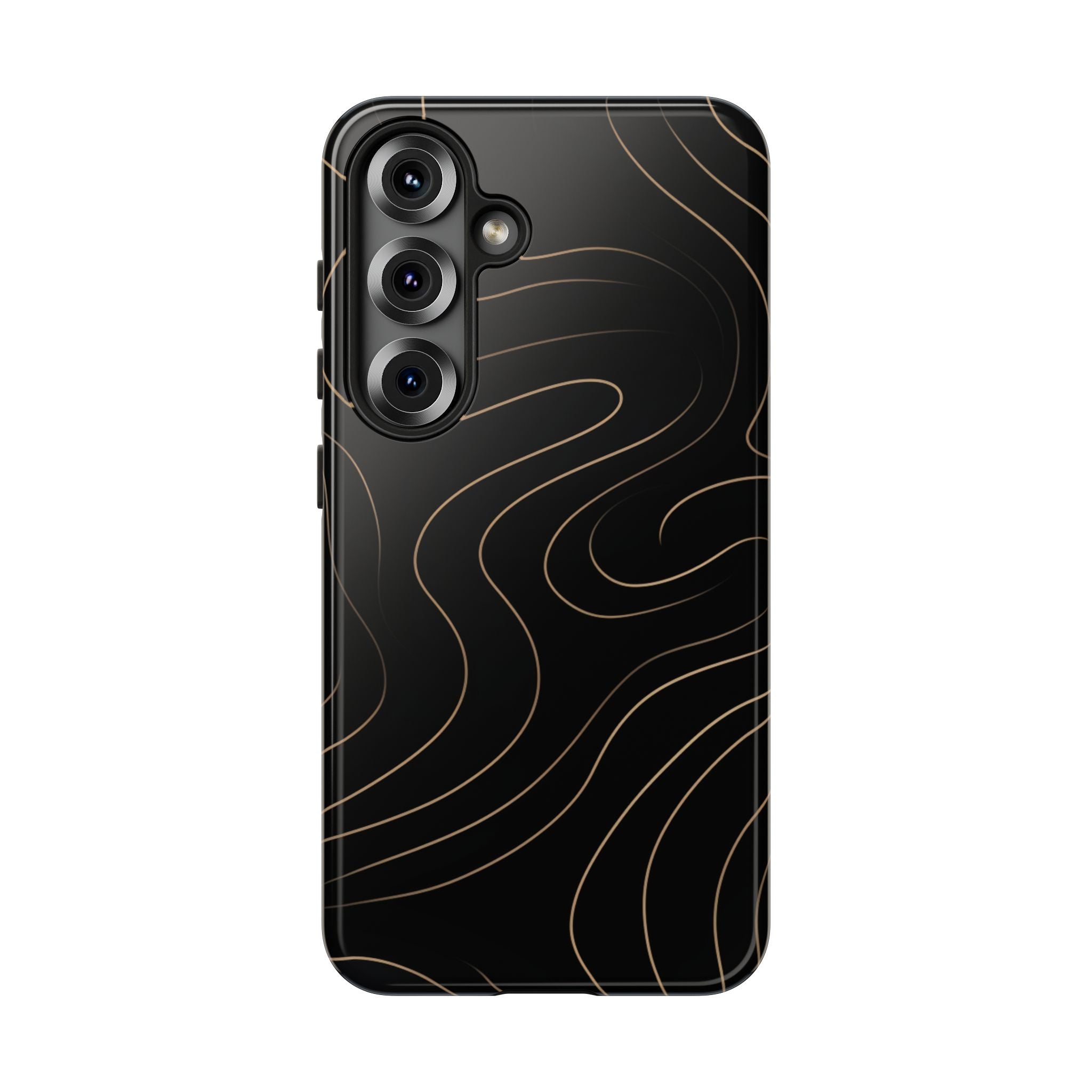 Noir Topograph - Black Minimalist Line Art Phone Case Samsung Galaxy S25 Glossy