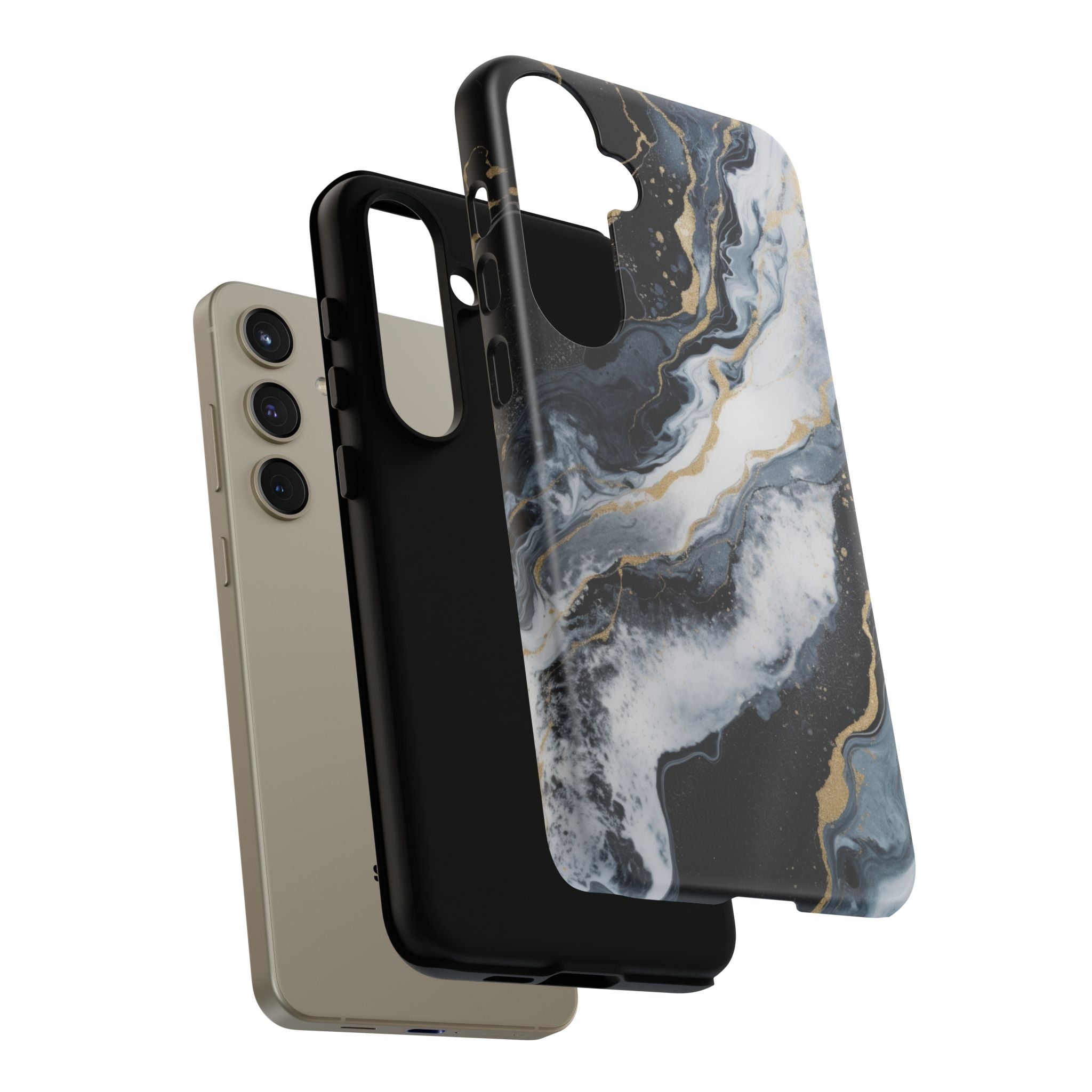 Celestial Marble Phone Case - Black & Gold Swirl Design