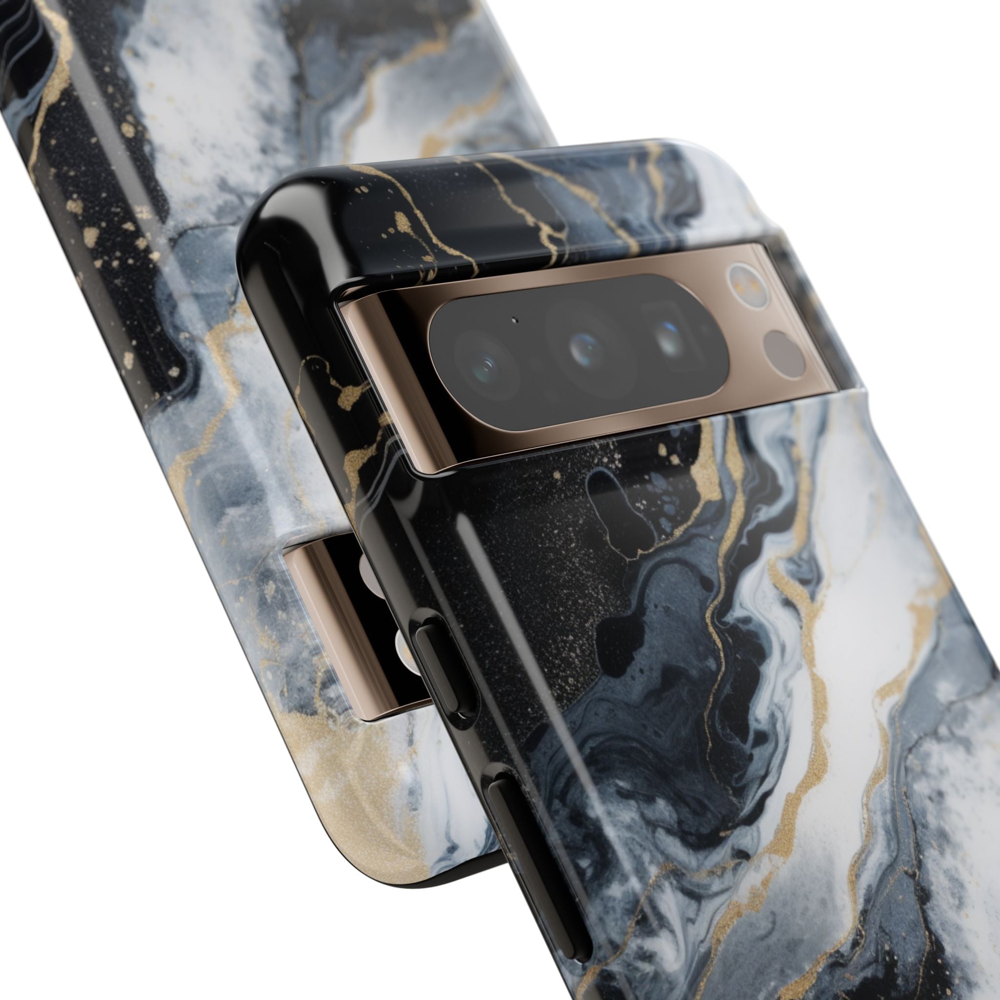 Celestial Marble Phone Case - Black & Gold Swirl Design
