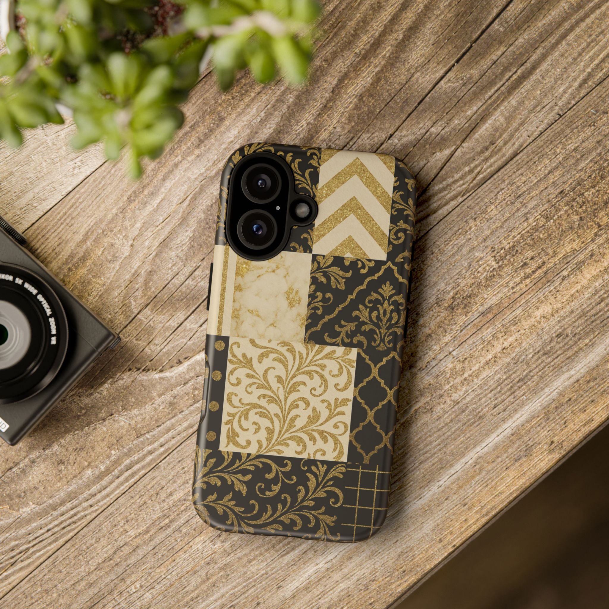 Phone Case, Luxury Black and Gold Festive Design for Christmas Gift, Holiday Decor, Tough Cases, Winter Celebration, Elegant iPhone Cover