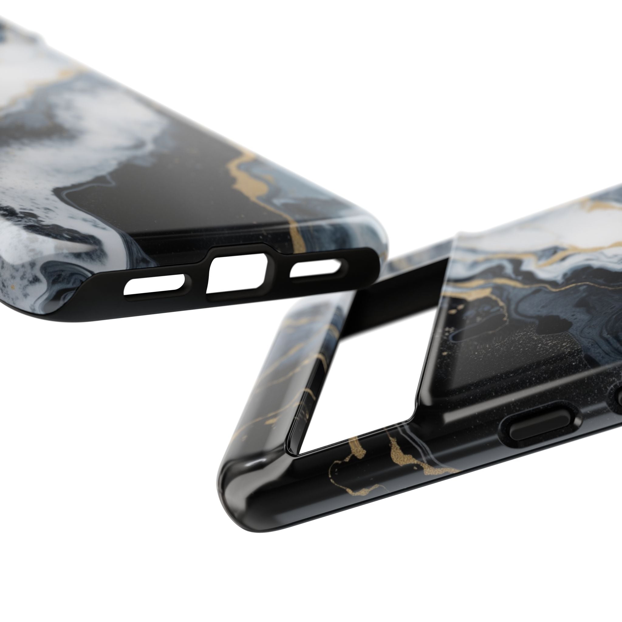 Celestial Marble Phone Case - Black & Gold Swirl Design