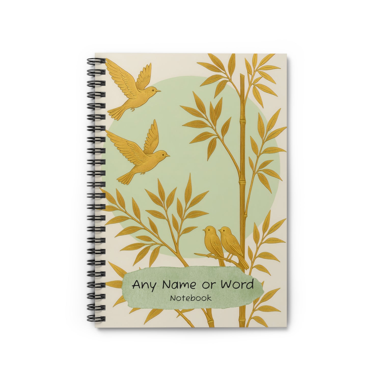 Luxury Green & Gold Bird Journal - Personalised 6x8 A5 Notebook One Size