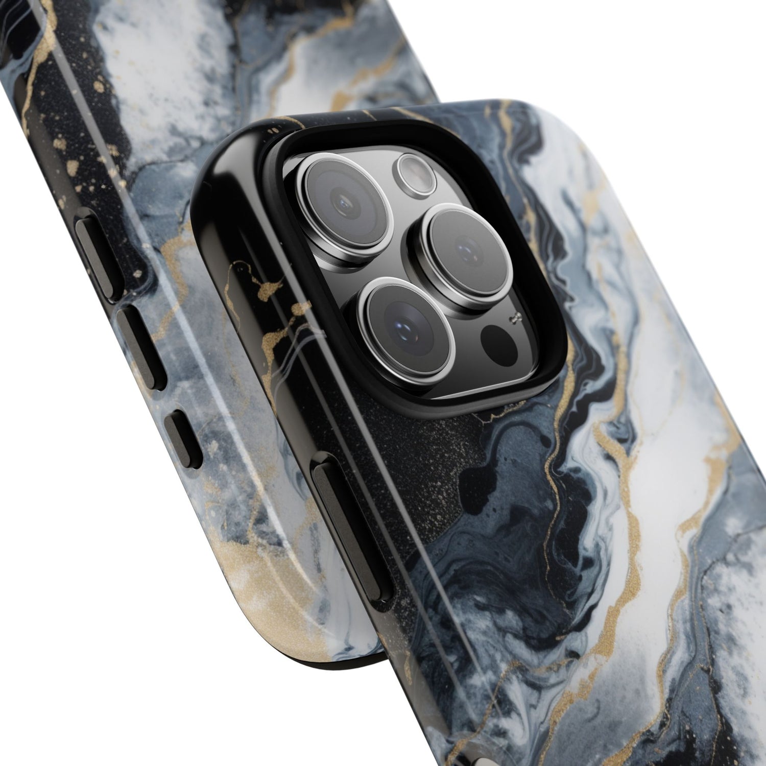 Celestial Marble Phone Case - Black & Gold Swirl Design