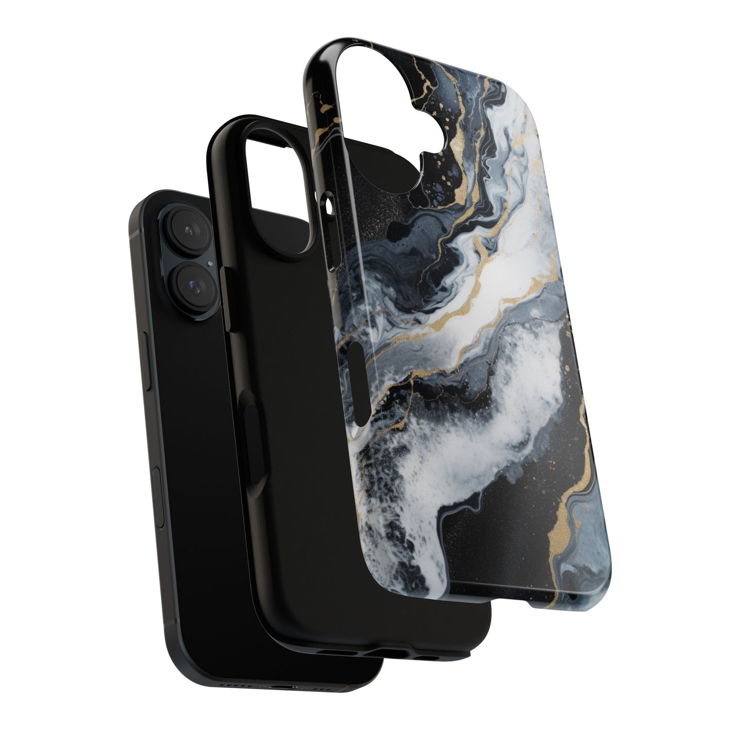 Celestial Marble Phone Case - Black & Gold Swirl Design