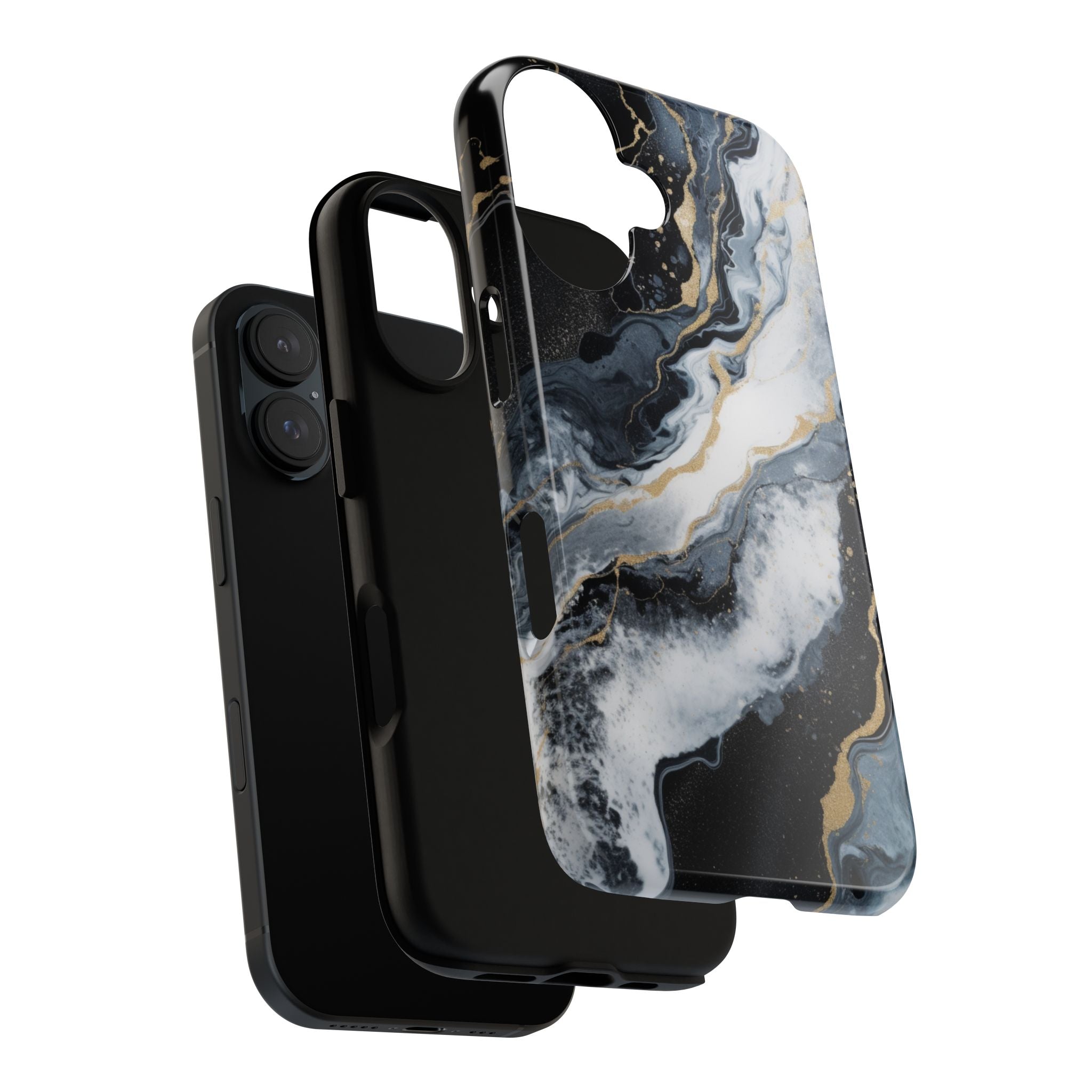 Celestial Marble Phone Case - Black & Gold Swirl Design