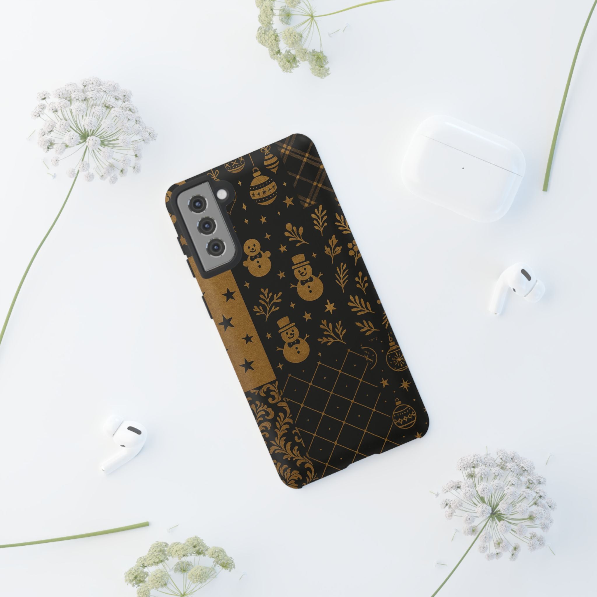 Black Festive Phone Case | Christmas Gift | Holiday Decor | Snowman Design | Tough Cases | Winter Celebration