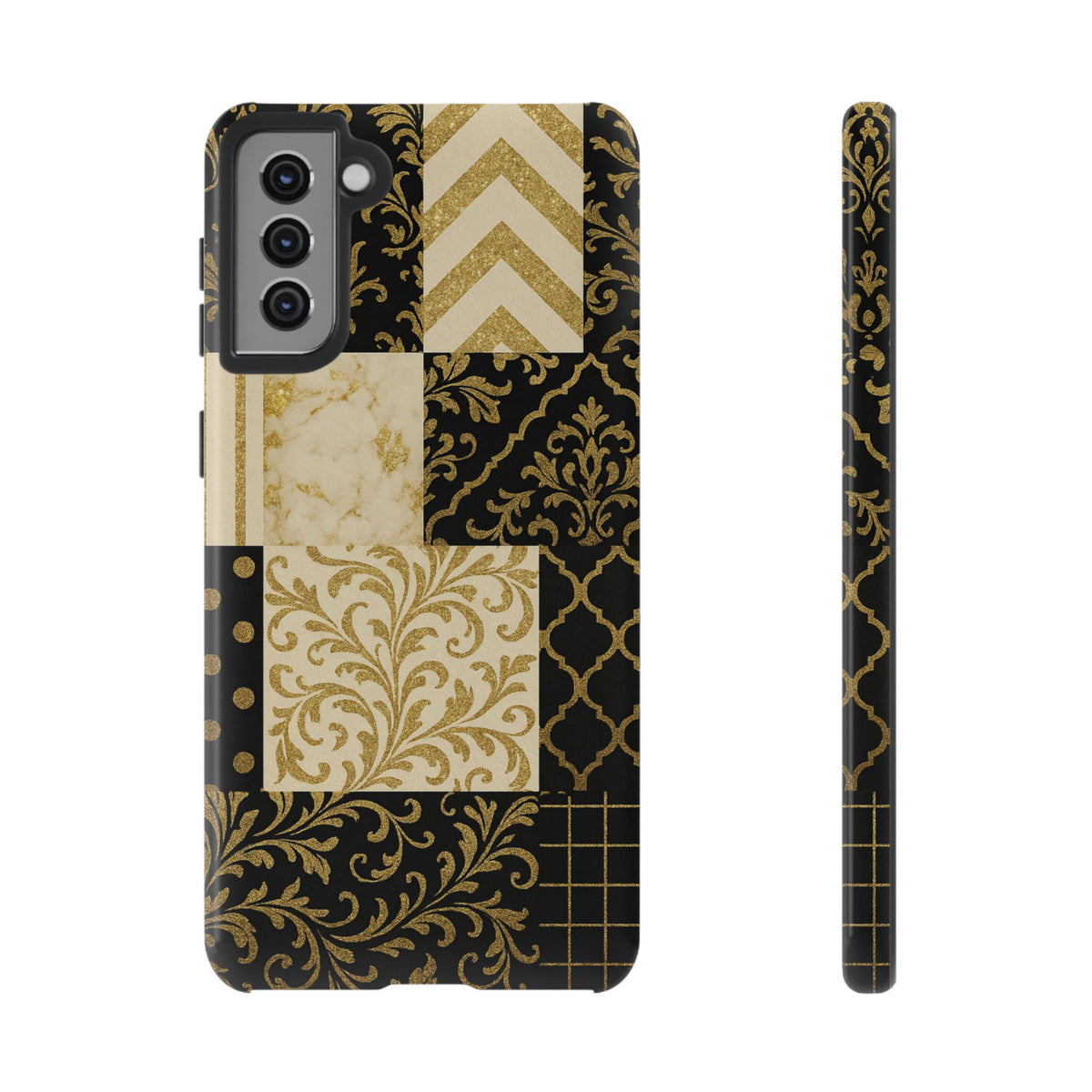 Phone Case, Luxury Black and Gold Festive Design for Christmas Gift, Holiday Decor, Tough Cases, Winter Celebration, Elegant iPhone Cover Samsung Galaxy S21 Plus Glossy