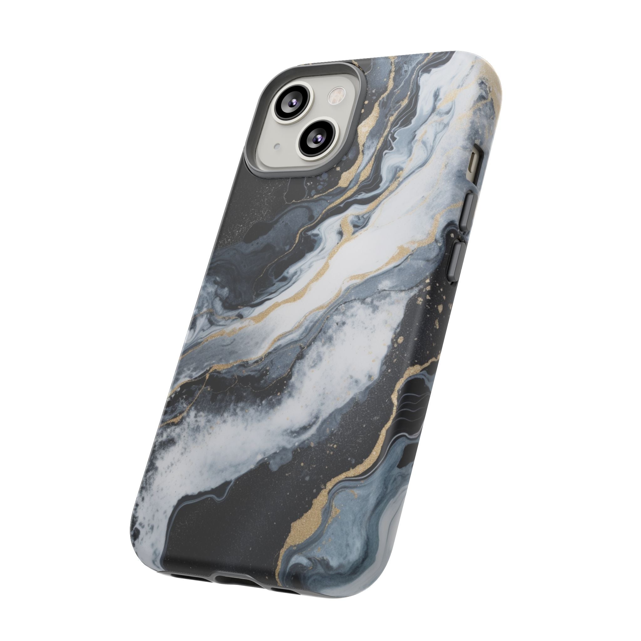 Celestial Marble Phone Case - Black & Gold Swirl Design