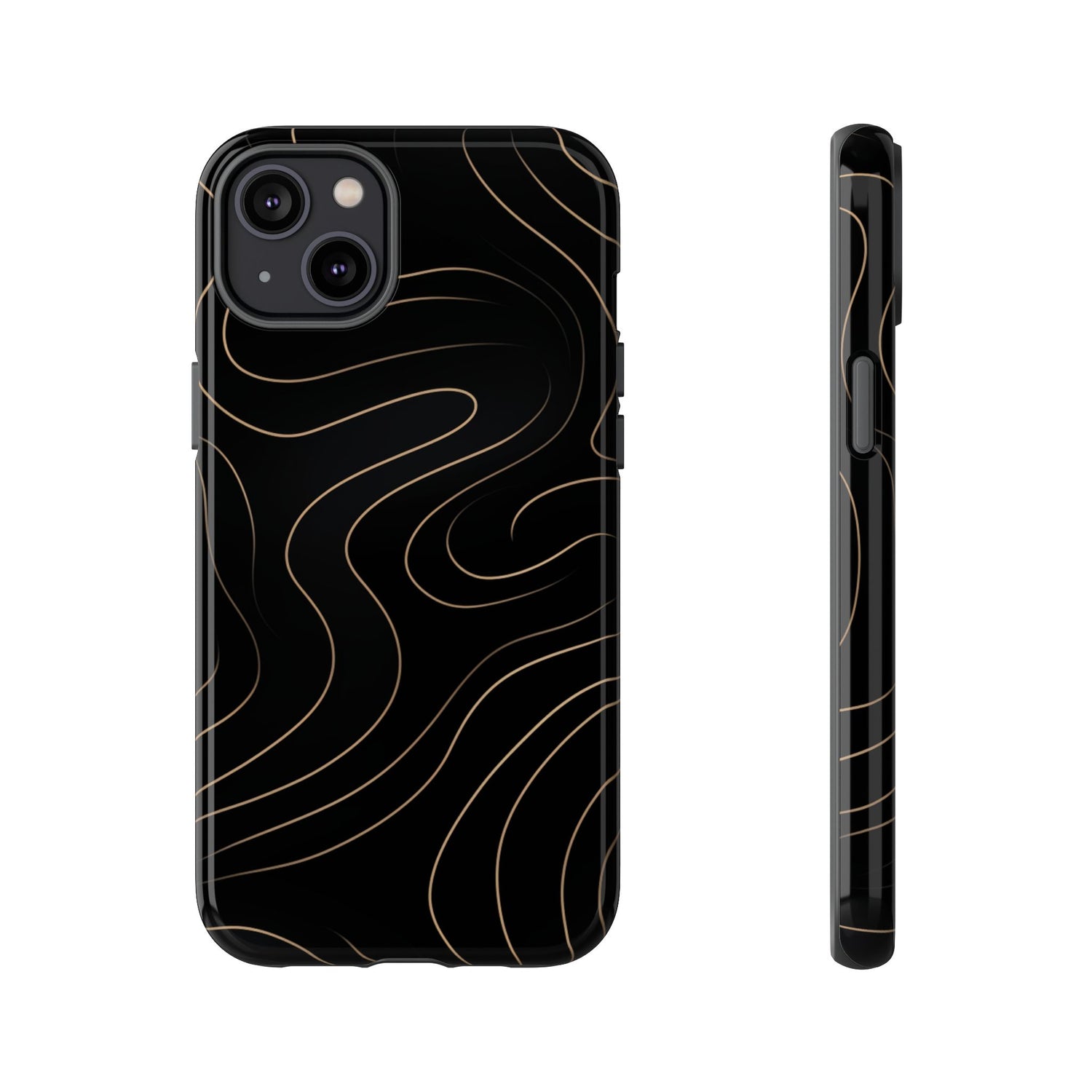 Noir Topograph - Black Minimalist Line Art Phone Case iPhone 14 Plus Glossy