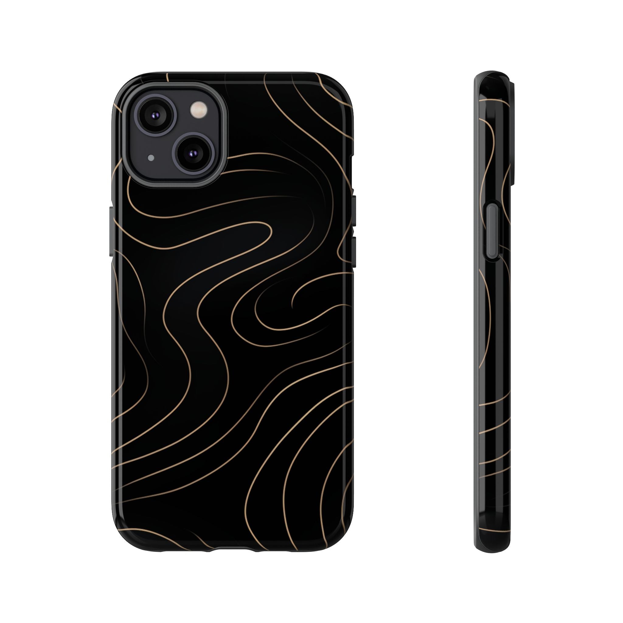 Noir Topograph - Black Minimalist Line Art Phone Case iPhone 14 Plus Glossy