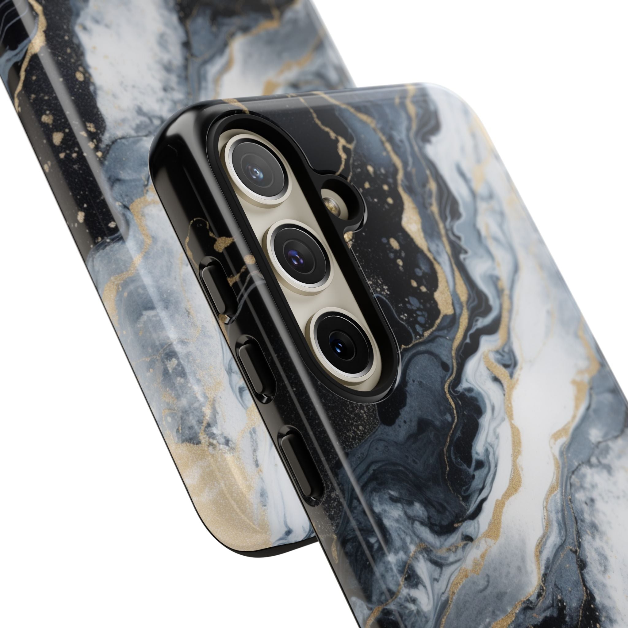 Celestial Marble Phone Case - Black & Gold Swirl Design